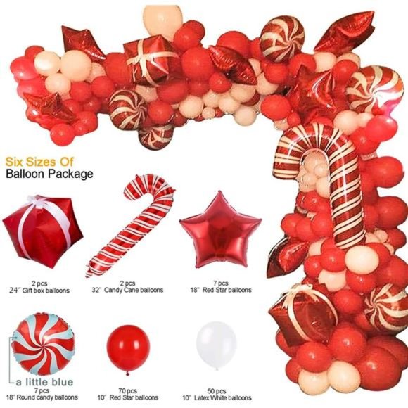 Christmas Balloon Garland Arch kit 144 Pieces with Christmas Red White Candy - Picture 3 of 6